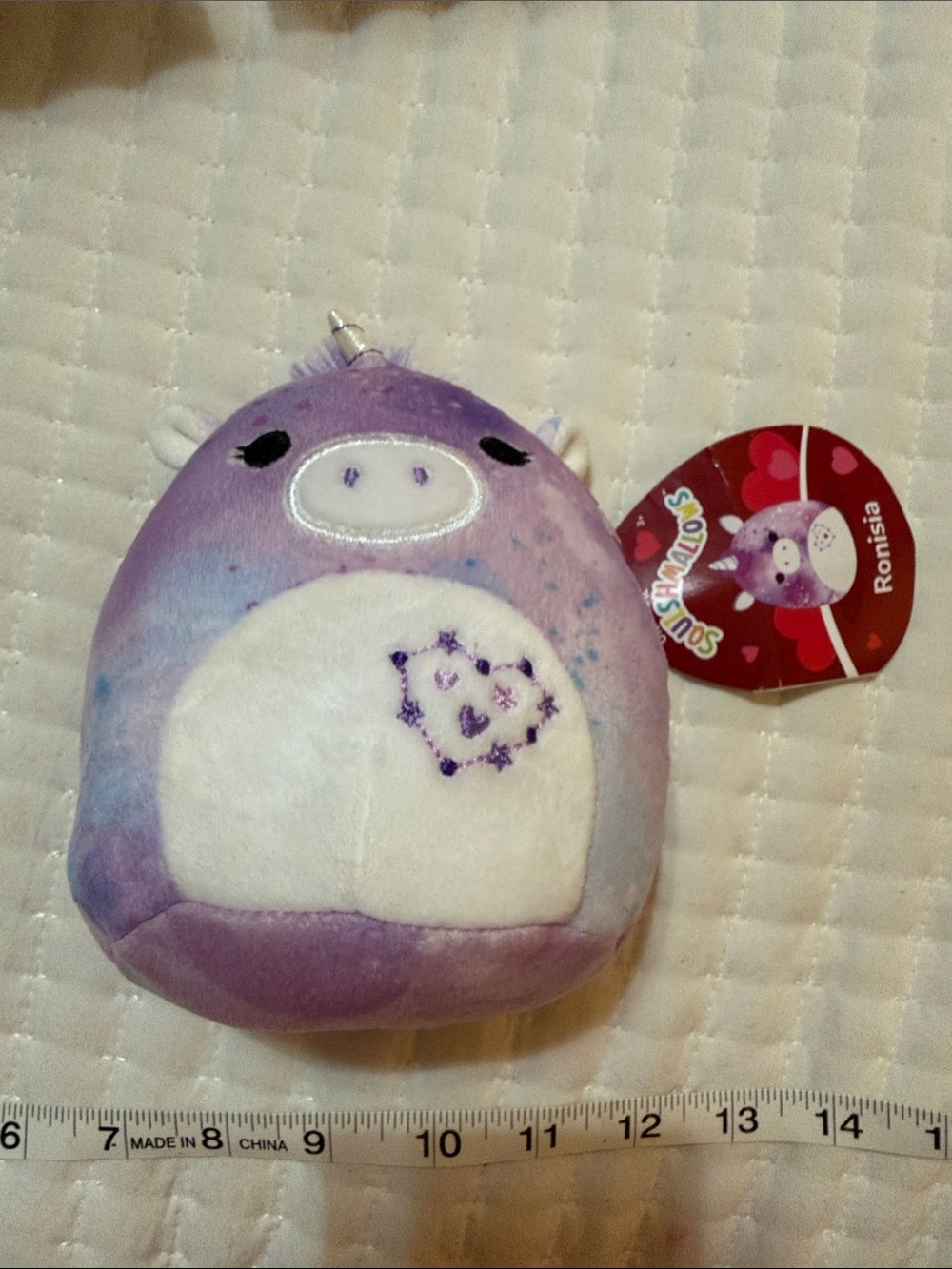 Squishmallows Purple Lavender Gradient Unicorn Pig Plush Keychain